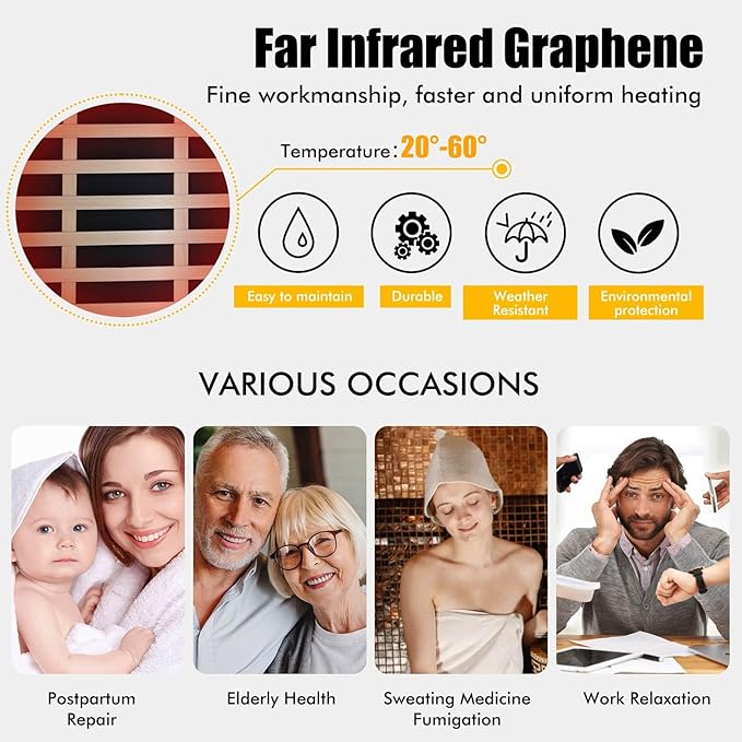 OUTEXER Outdoor Sauna Wooden Far Infrared Saunas Spa 1550W Low-EMF Dry Sauna Room for One Person Finland Spruce Wood