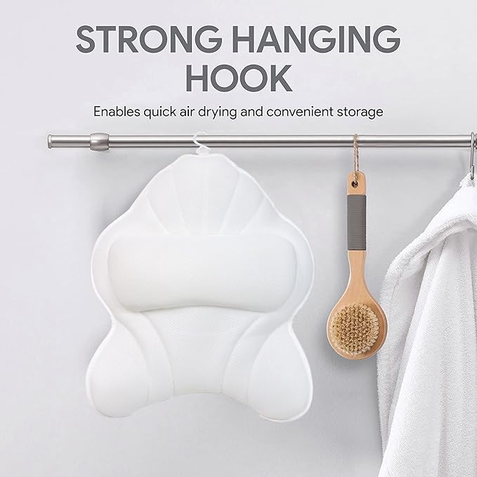 Poemland Extra Thick Large Bath Pillow with Neck,Back,Head Support for Bathtub, Spa, Soaking White(19''x15'')