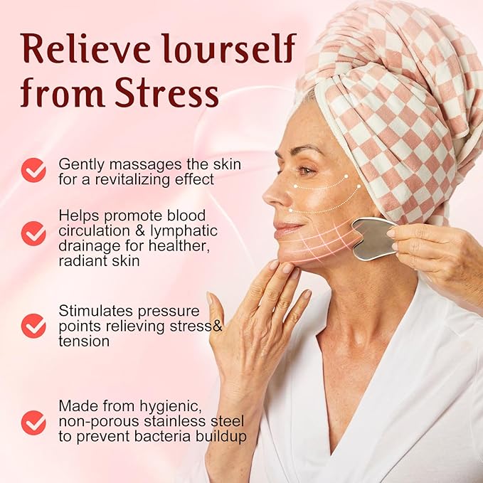 Gua Sha & Face Roller, Stainless Steel Gua Sha Facial Tools for Face, Eyes, Chin & Jawline Sculpting, Body Gua Sha Tools with Pouch