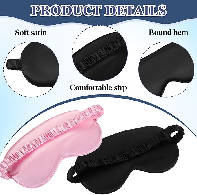 Cutecrop 12 Pcs Silk Sleep Masks Soft Satin Eye Masks with Adjustable Elastic Strap for Sleeping Comfortable Blindfold Eyeshade for Men Women Nap Night Travel Gifts(Black, Pink)