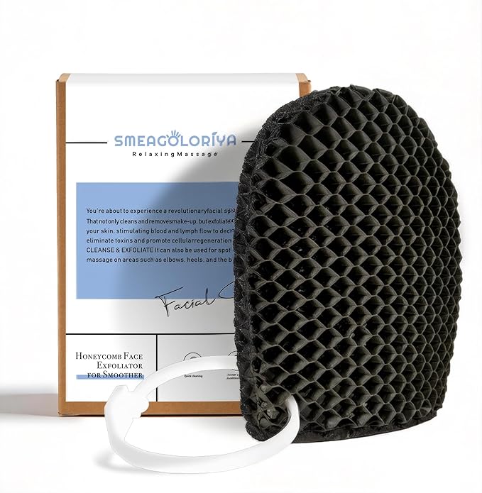 Facial Sponge - Deep Exfoliating Face Mitt, Honeycomb Face Exfoliator for Smoother, Younger Looking Skin, Dead and Dry Skin Remover for Men & Women, Grey
