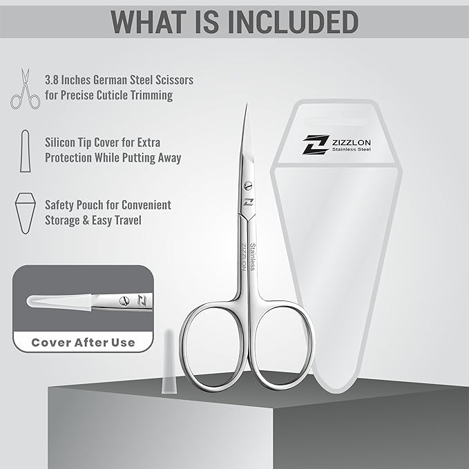 Cuticle Scissors Extra Fine Curved Stainless Steel Eyebrow Scissors, Professional Grooming Scissors for Beard, Nose Hair, Eyelash, Mustache, Dry Skin - Manicure Scissors