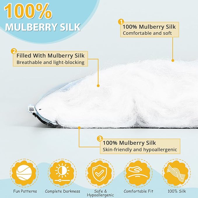 Kids Silk Sleep Mask – 100% Mulberry Silk Eye Cover, Kid Eye Mask with Adjustable Strap, Soft & Breathable Blackout Sleeping Mask for Boys and Girls Ages 5-15 (Basketball Style)