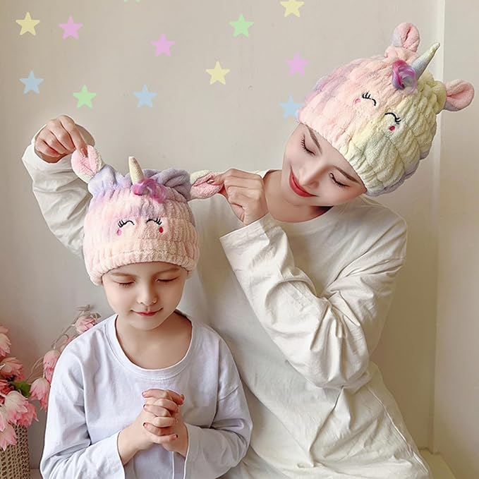 Microfiber Hair Towel Wrap for Kids, Unicorn Dry Hair Cap Suck Water, Absorbent Quick Girls Boys Hair Drying Towel, Lightweight Bouncy Hat Headscarf for Wet Hair
