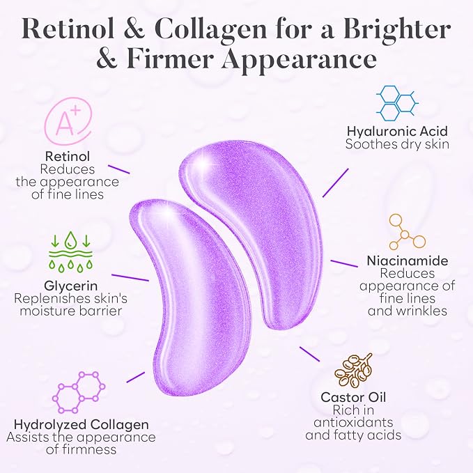 BLOOMORA Retinol & Collagen Under Eye Patches (20 Pairs) - Dark Circles & Puffy Eyes Care - Eye Care Mask