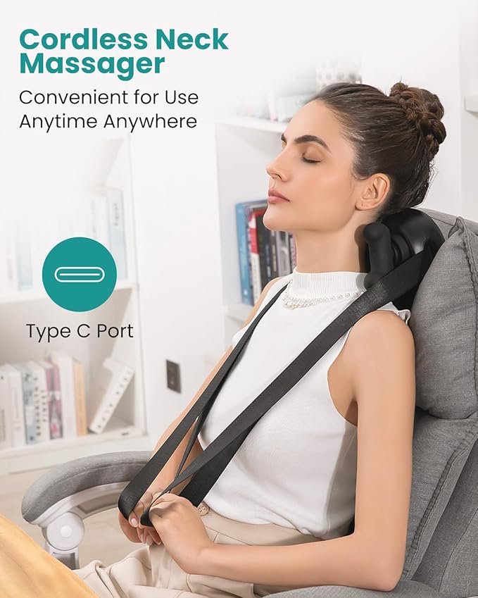 Nekteck Shiatsu Neck Massager with Heat, Cordless 6D Back Shoulder Kneading Massage Pillow, Body Muscle Relaxation Tools for Pain Relief Deep Tissue, FSA Eligible Gifts for Mom Dad Men Women