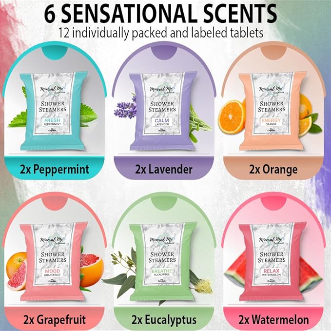 Shower Steamers Aromatherapy - Mothers Day Gift for Mom, 12pc Shower Bombs Vapor Tablets w/Organic Essential Oils for Vaporizing Steam Spa, Bath Bombs Tablets, Birthday, Selfcare Gifts for Women, Men