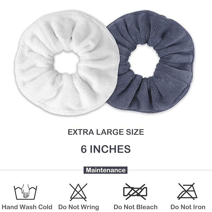 IVARYSS Super Towel Scrunchies for Drying Hair, Absorbent and Soft Microfiber for Frizz Free, Large Thick Ponytail Holder Wet Hair Accessories for Women and Girls, 4 PCS (White Grey)
