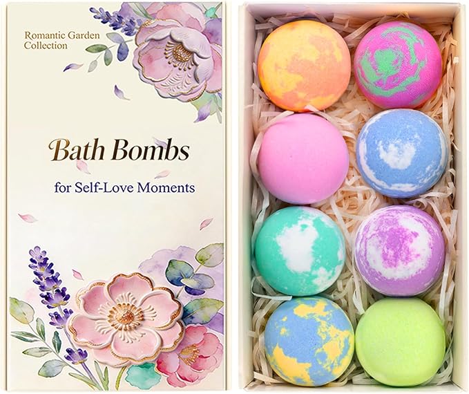 Bath Bomb Gift Set for Women, 8 Pac Bath Bombs for Girls, Natural Bubble Bathbombs with Essential Oils, Self Care Gifts, Relaxation Spa Gift Basket,Birthday, Mothers Day Gifts for Mom, Wife,
