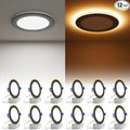 VOLISUN 12 Pack 6 Inch Black Recessed Light with Night Light, Canless LED Recessed Lighting 6 inch, 2700K-5000K Selectable, 12W=130W,1080LM Soffit Lighting Outdoor Recessed Light, ETL Certificated