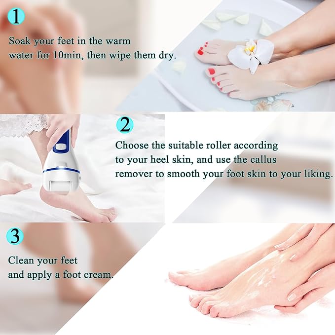 Callus Remover for Feet, 13-in-1 Professional Pedicure Tools Foot Care Kit, Foot Scrubber Electric Feet File Pedi for Hard Cracked Dry Dead Skin, 3 Rollers, 2 Speed, Battery Display (White&Blue)