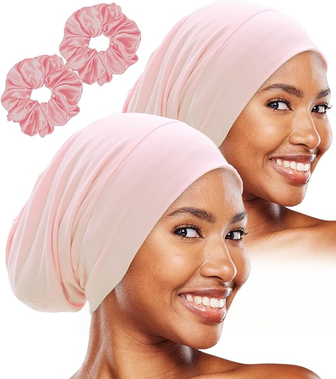 Sleep Cap Bonnet for Sleeping Black Women, Adjustable Cooling Ice Silk Lined Bonnet for Curly Braids Hair Cover Beanie Hat