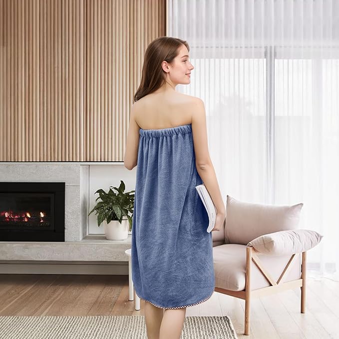 GOSCHE Towel Wrap for Women, Adjustable Shower Wrap Towel with Home Hotel Bath Towel Nightgown for Sauna Beach Pool Gym Travel - Dark Blue L
