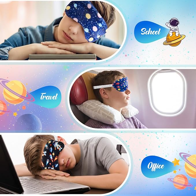Cuffbow 6 Pack Plush Sleep Mask Set, Cute Plush Eye Masks for Sleeping, Soft Comfortable Travel Nap Blindfold, Sleepover Party Favors for Women(Astronaut,Blue)