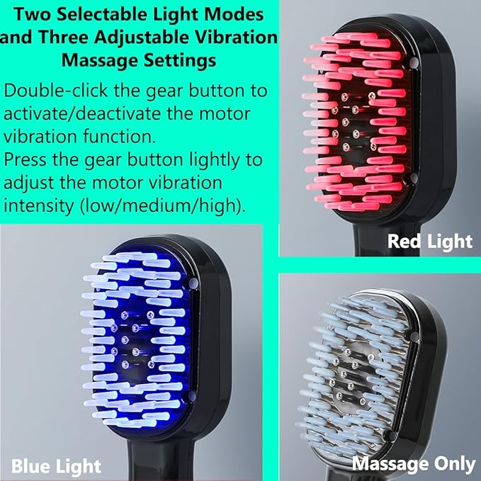 ThreeH Scalp Care Massage Brush with LED Light Therapy Electric Vibrating Hair Growth Stimulator for Thicker Hair Green