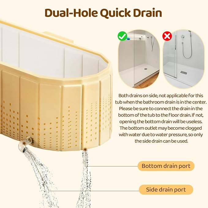 Portable Foldable Bathtub, Freestanding Bathtub No Installation, Bathroom SPA Soaking Bath Tub, Shower Stall Collapsible Hot & Ice Bath Tub (Yellow with Storage Rack, 59"L x 21.6"W x 19.6"H)
