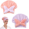 2Pcs Skin-Friendly Hair Drying Cap Quick-Drying Hair Towel Cap Microfiber Hair-Towel Bonnet (Pink+Purple)