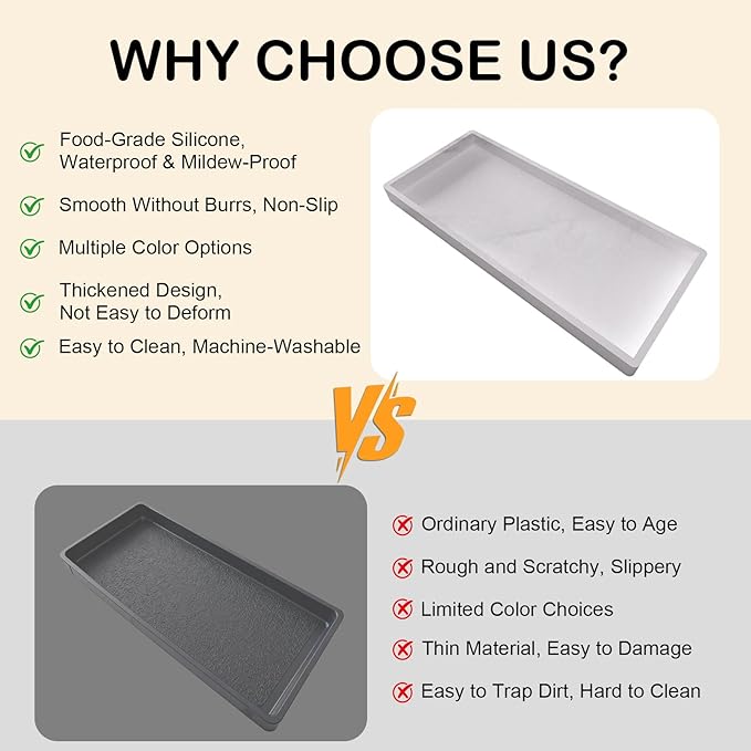 2PCS Bathroom Vanity Tray, 11.8 x 5 Inch Silicone Bathroom Counter Organizer, Decorative Holder for Candle and Perfume Tray, Cosmetics, Jewelry Rings for Kitchen Sink Organizer, Marble White
