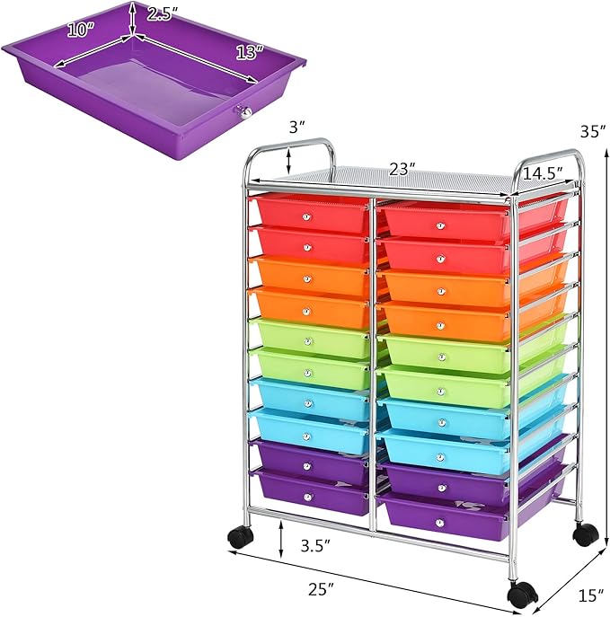 Giantex 20-Drawer Storage Drawer Cart, Rolling Organizer Cart for Office School Tools Scrapbook Paper, Utility Rack on Wheels (Multicolor)
