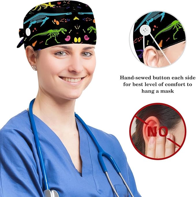 Scrub Cap with Hair Scrunchy, Ponytail Holder Surgical Cap