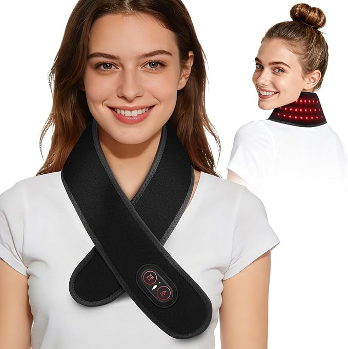 Cordless Neck Heating Pad for Pain, Neck Massager with 660nm 850nm Red Light, Neck Heating Pad for Pain Electric, Heated Neck Brace Wrap for Soreness Stiffness Pain Relief