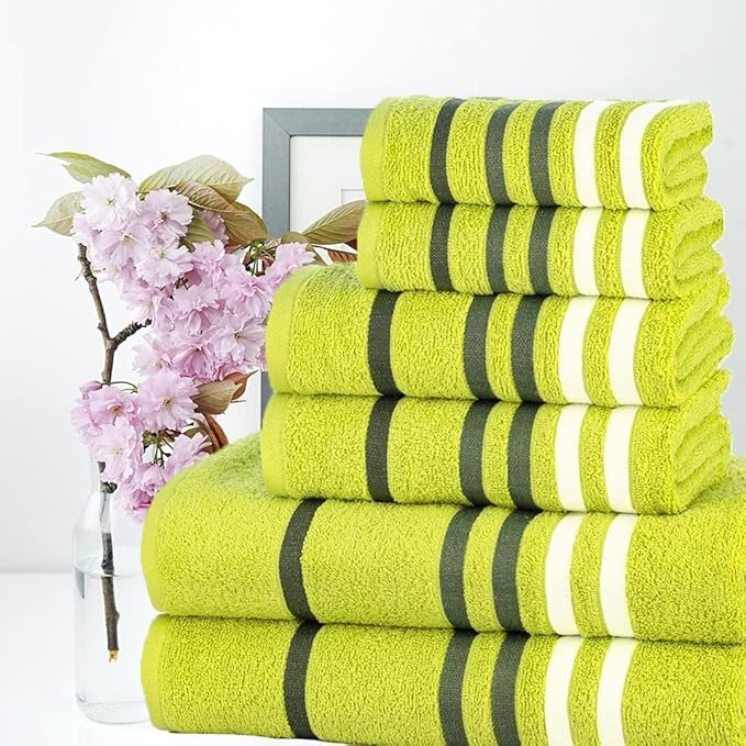 CASA COPENHAGEN Exotic 6Pcs 100% Egyptian Cotton Towels Gift Set- Lime Green, 550GSM, 2Bath 2Hand 2Washcloths, Towels for Bathroom (Box Pack, Set for Women & Men)