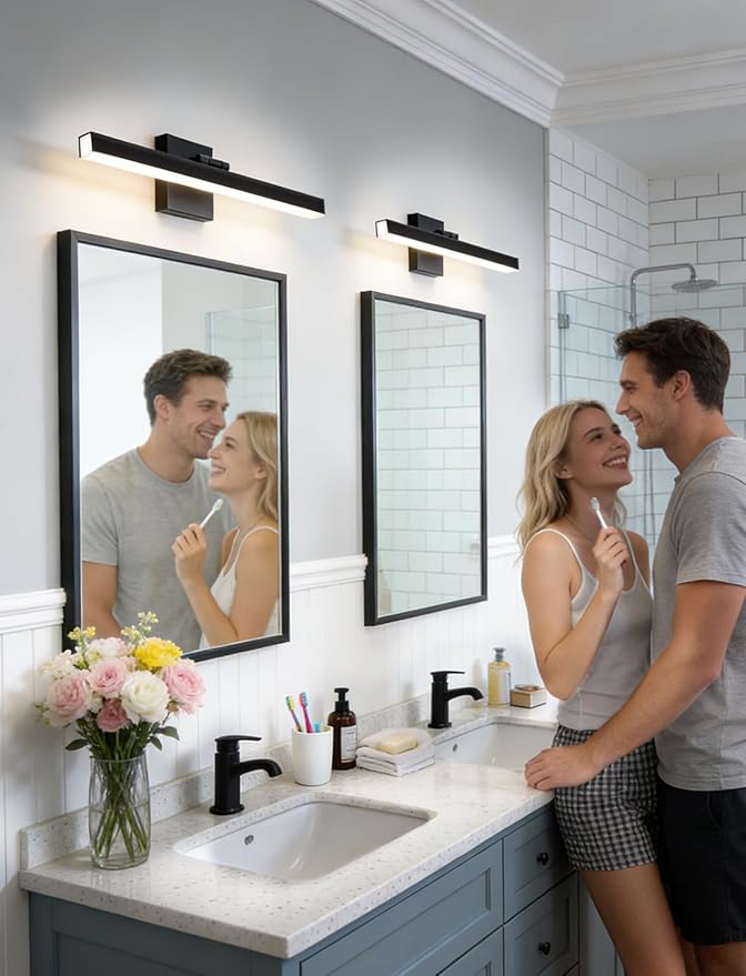 IZORRO Modern Bathroom Vanity Light 16 inch, Rotatable, 12W Dimmable Led Bathroom Light Fixture Over Mirror, Black Vanity Light Bar (Cool White 6000K)