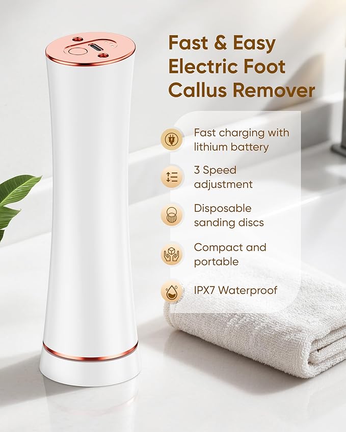 Electric Foot Callus Remover, 3-Speed Rechargeable Cordless Electronic Foot File with Moisturizing Balm, Electric Callus Remover Kit for Dead Skin, Birthday & Mothers Day Gifts for Women Mom