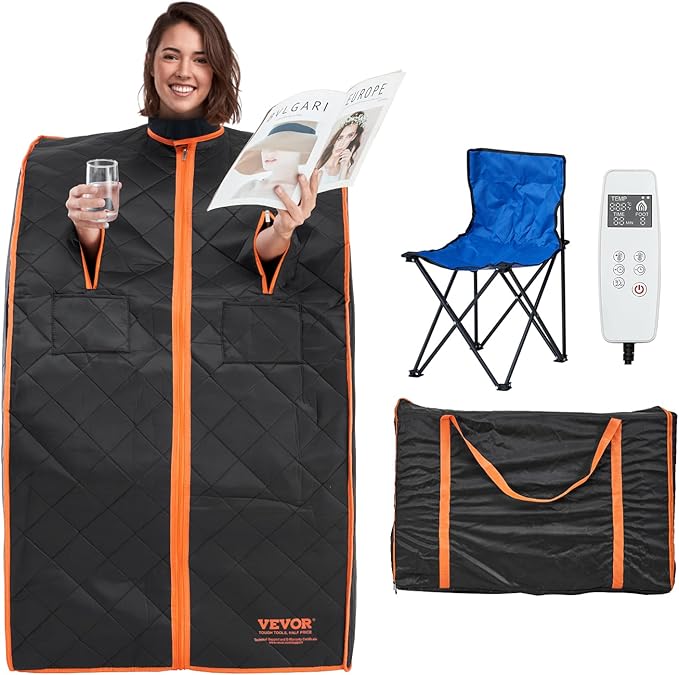 VEVOR Infrared 1050W Portable Sauna Tent Personal Sauna Kit for Home Spa, Detoxify & Soothing Heated Body Therapy, Time & Temperature Remote Control with Chair & Floor Mat, 2.2’x 2.6’x 3.2’