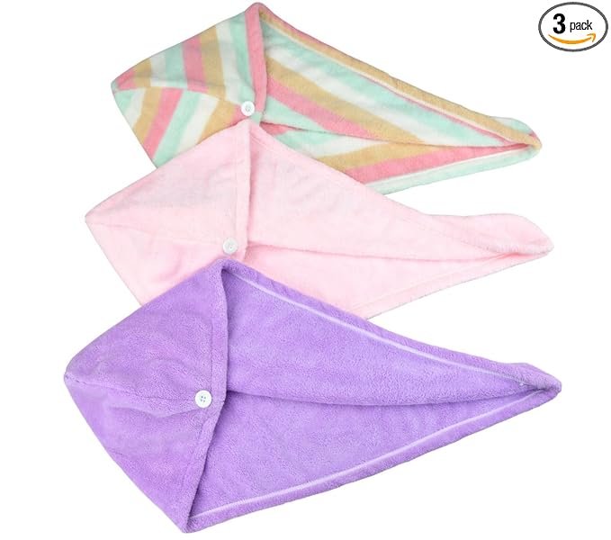 HOPESHINE Women's Soft Shower Hair Towel Twist Hair Turban Wrap Drying Cap Great Gift for Women (Purple+Pink + Rainbow