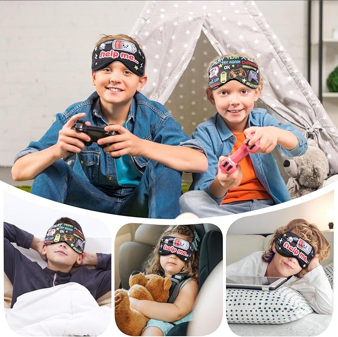 2 Pcs Boys Sleep Eye Mask, Guys Blackout Sleeping Silk Mask for Kids Adult Children's Travel Eye Mask Eye Cover Blindfold for Game (2 Pcs Game Mask - Style 9)