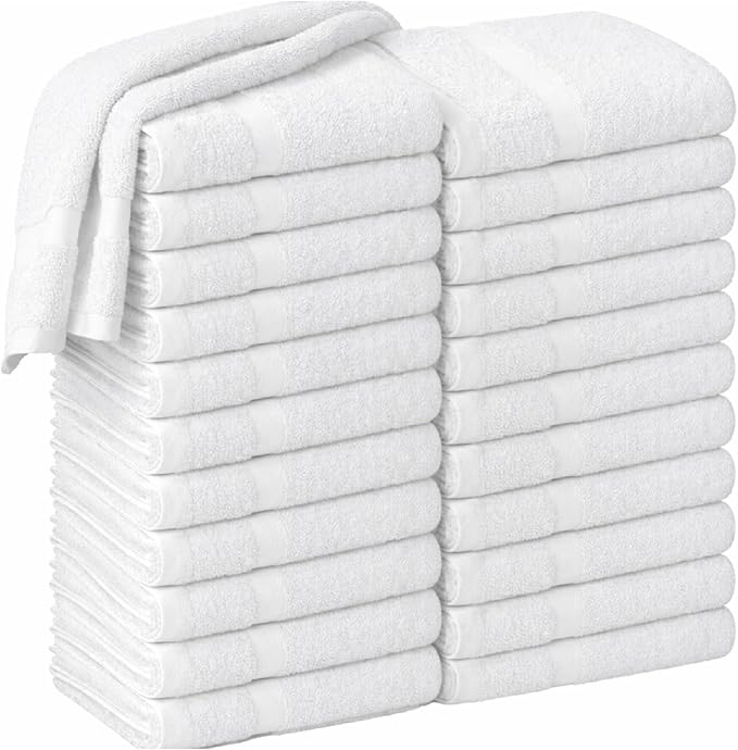 HOME ESSENTIALS Salon Towels (15 x 25 inches) 24 Pack, White Hand Towels for Bathroom, Quick Dry Gym Towels, Spa Face Towel, Absorbent Cotton Towels for Barber, Gym, Bath, Pedicure and Home Hair Care