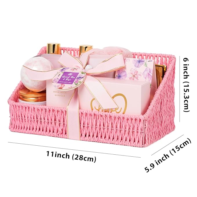 32 Pcs Mother's Day Gift, Rose Bath and Body Gift Basket for Women, Hydrating Facial Skin Care Set, Self Care Pampering Kit, Women Home Spa Basket Set, Birthday, Anniversary, Wife