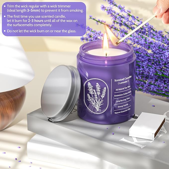WarmEmbrace Lavender Jar Candles, 7.6 oz Purple Jar Candle, Natural Soy for Women, 80 Hour Long-Lasting Burn Scented for Birthday Home Scented - 2 Pack