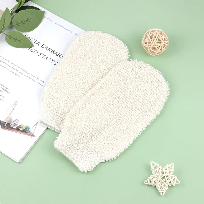 2-Pack Hemp Bath Gloves – Natural Shower Mitts for Body Scrub, Gentle Exfoliating Washcloth Mittens for Men & Women Skincare