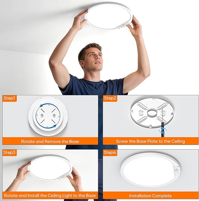 10000mAh Rechargeable Motion Sensor Ceiling Light with Remote, Battery Operated Closet Light No Wiring, Magnetic Wireless LED Ceiling Lights, 3 Color Overhead Lamp for Shower Office Pantry Hallway