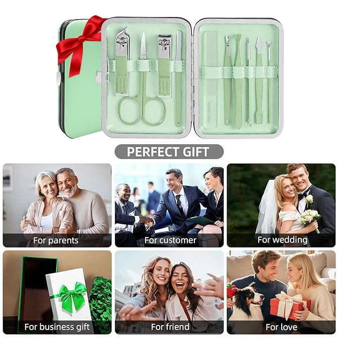 10 in 1 Manicure kit Personal Care Men's Accessories, Professional Nail Kit Pedicure Kit, toe nail clippers for Men and Beauty Tools Portable Set, Travel deluxe Beauty Tools Convenience Set(Green)