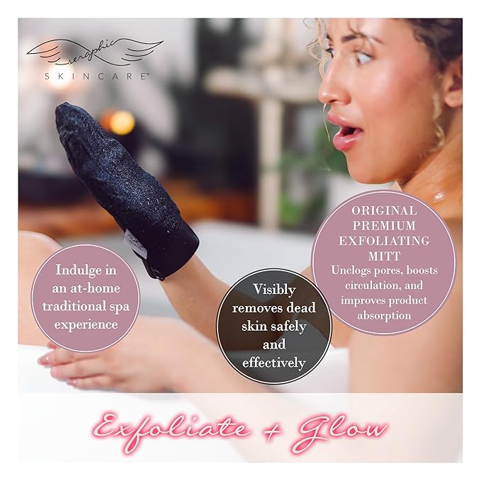 Seraphic Skincare Original Premium Exfoliating Mitt for Body (1pc) – 100% Vegan Viscose Traditional Body Scrub Glove Kessa Korean Washcloth – Body Exfoliator for Self-Tan Removal & Keratosis Pilaris