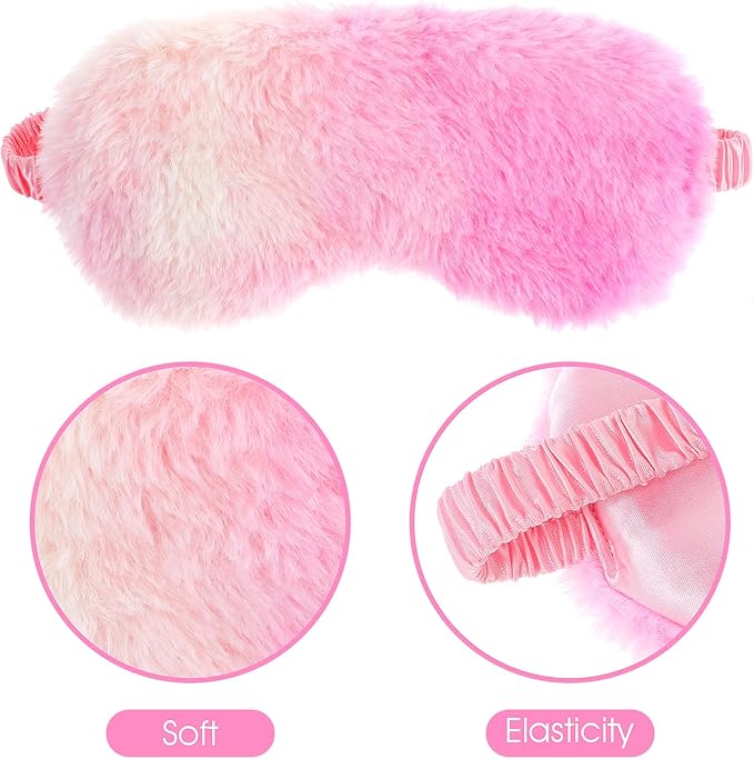 2 Pcs Plush Eye Mask Soft Sleeping Blindfold Eye Cover Comfortable Furry Faux Fur Sleeping Mask Satin Nap Night Eyeshade Cover for Women Men Gift (Purple, Red)