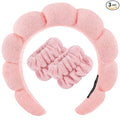 Zkptops Spa Headband for Washing Face Wristband Set Sponge Makeup Skincare Terry Cloth Bubble Soft Get Ready Hairband for Women Girl Puffy Padded Headwear Non Slip Thick Hair Accessory(Orange Pink-2)