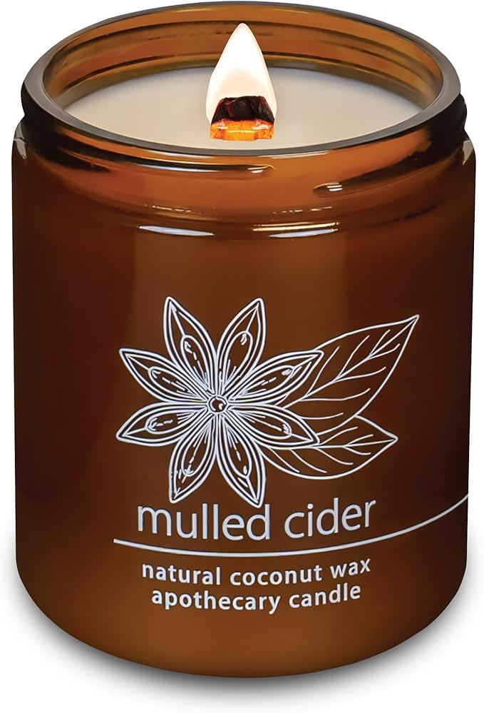 Hemlock Park Mulled Cider Apothecary Hand-Poured Scented Candle | Crackling Wood Wick, Botanical Fragrance & Coconut Wax | Up to 60 Hour Burn Time | 8 oz