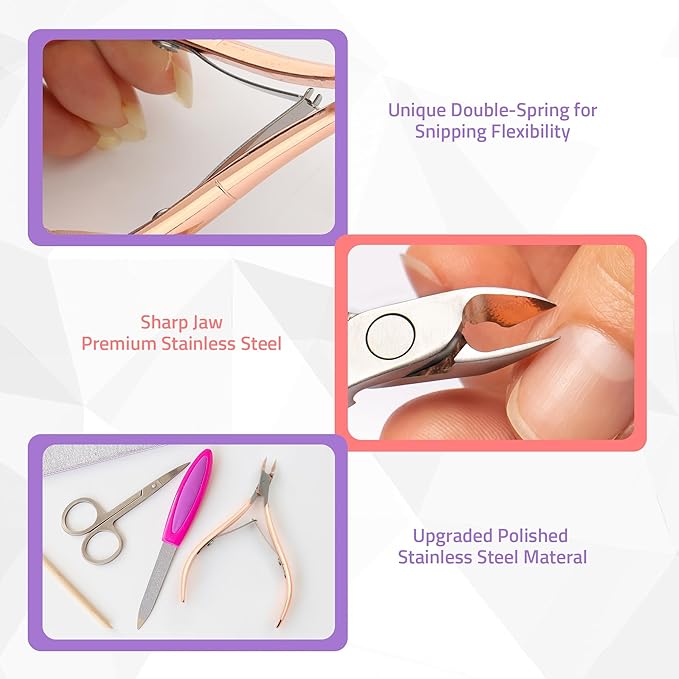 Utopia Care Cuticle Trimmer with Pusher, Nail Trimmer Set, Professional Manicure & Pedicure Kit, Cuticle Remover Tool Kit, Rose Gold