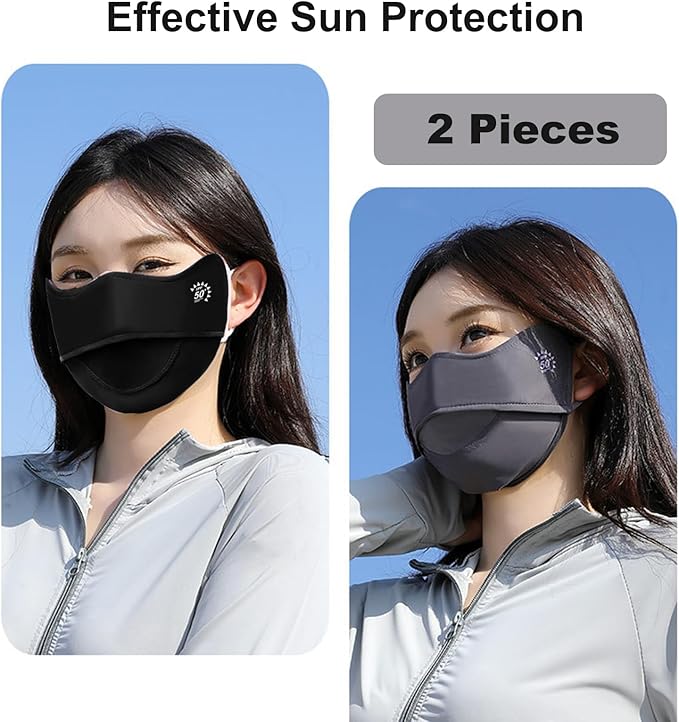 2Pcs UV Face Mask, Sun Masks for Women, Cooling Breathable Face Cover for Outdoors, Washable Reusable