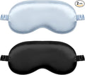 2Pcs Silk Sleeping Mask, Soft Breathable Blackout Eyeshade Comfortable Adjustable Satin Eye Shade for Women Sleep Travel Nap Bridesmaid Gifts (Blue, Black)