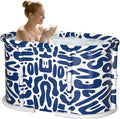 Portable Bathtub, Foldable Bathtub No Installation, Freestanding Shower Bathtubs with Cushion, Collapsible SPA Soaking Bath Tub, Hot & Ice Bath Tub for Indoor Outdoor (Water Pattern Blue)