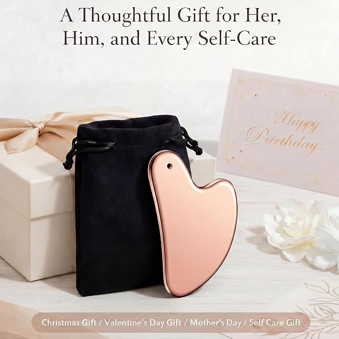 Nuanchu Stainless Steel Gua Sha Facial Tool, Metal Gua Sha for Lymphatic Drainage, Guasha Face Sculpting Double Chin Reduce with Pouch Mother Day Self Care Gift(Pink)