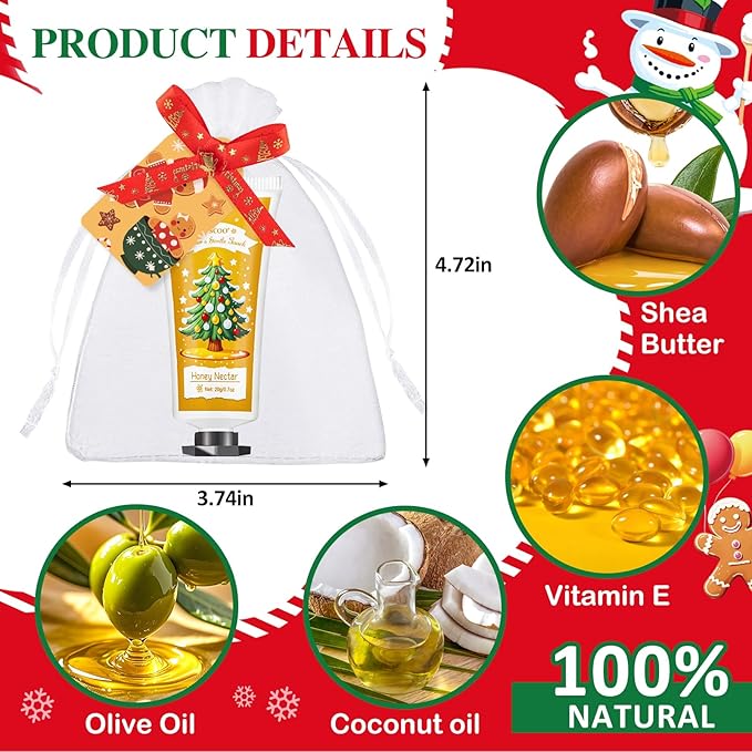VISCOO 60 Sets Christmas Hand Cream Gift Set for Women, Hand Lotion In Bulk for Dry Cracked Hands Travel Size, Christmas Gifts with Cards and Organza Gift Bags, Stocking Stuffers for Women Teen Girls