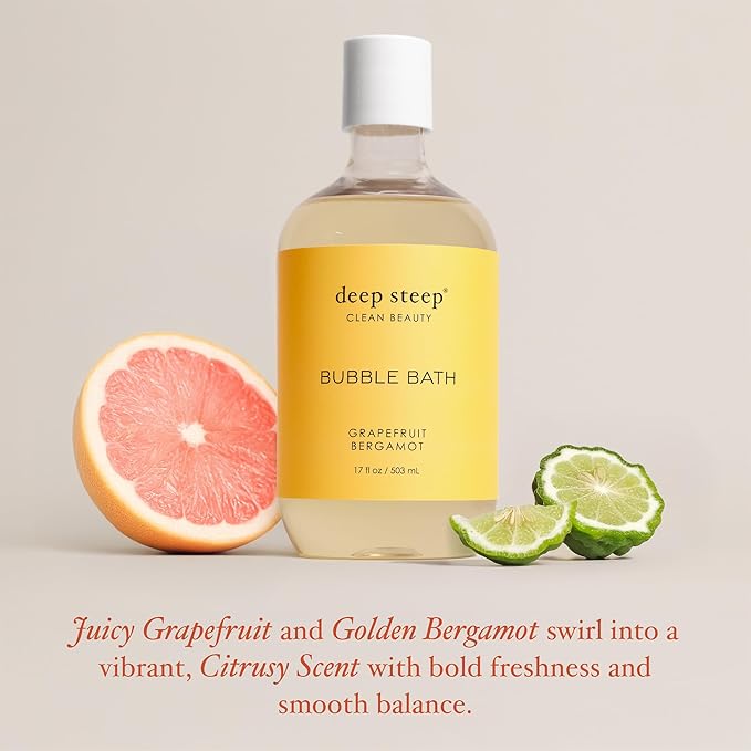 Deep Steep Bubble Bath, Grapefruit Bergamot 17 oz (Pack of 2) – Hypoallergenic, Clinically Tested Soothing Soak with Shea Butter & Argan Oil – Sulfate-Free