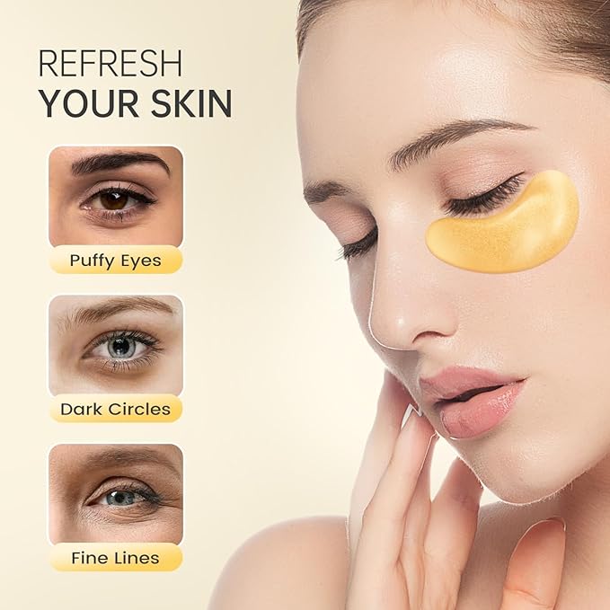 REDANHA 24 Pairs 24K Gold Under Eye Patches Face Masks Dark Circles Puffy Eye Bags Collagen Skincare Spa Trip Gift Eye Mask