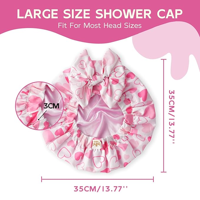 Years Calm Extra Large Shower Cap for Long Thick Hair – Waterproof Double Layer Bath Cap with Satin Lining, Secure Elastic Fit for Braids, Curls & Extensions